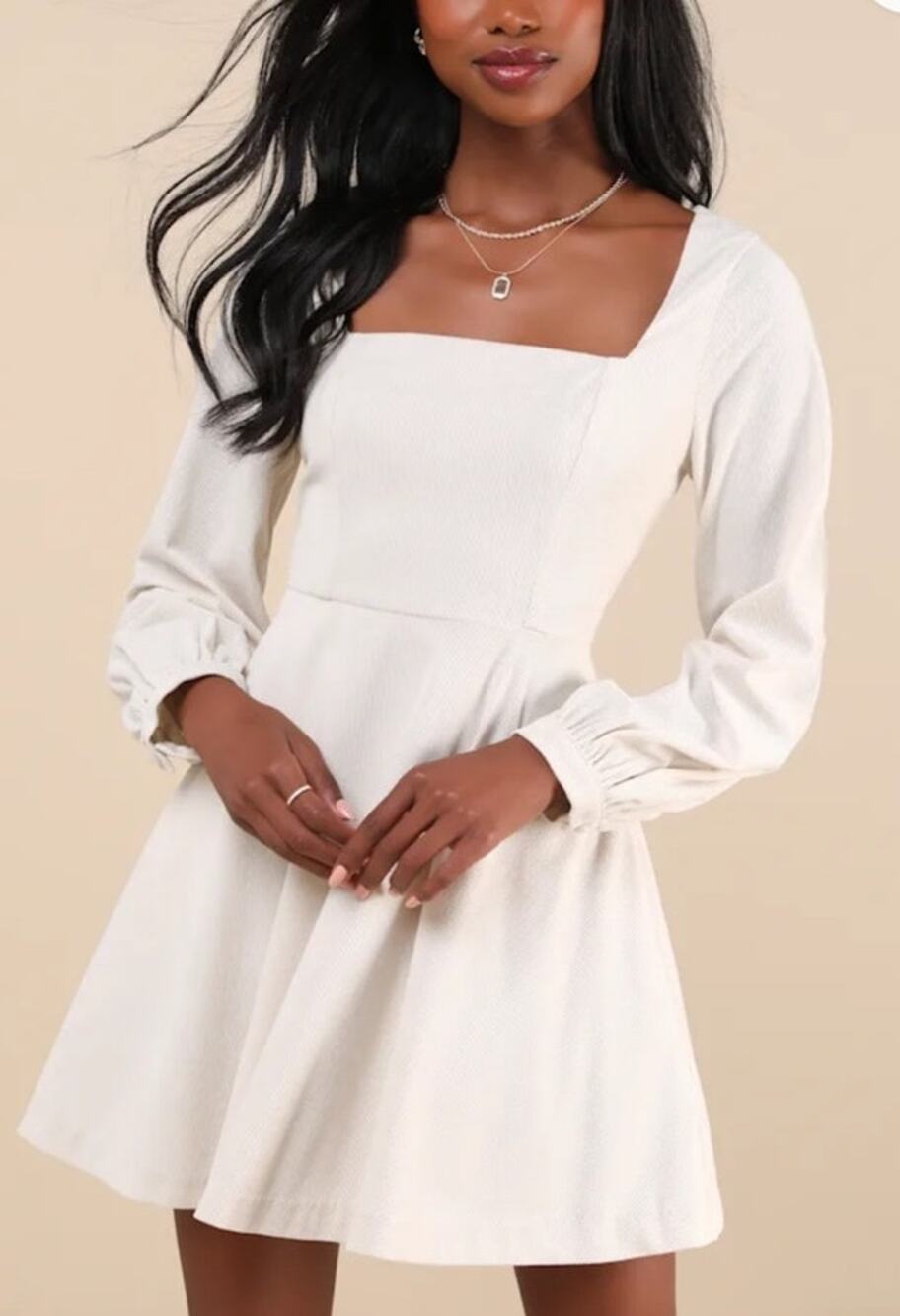 Lulu's New Daily Affection Beige Corduroy Mini Dress Medium